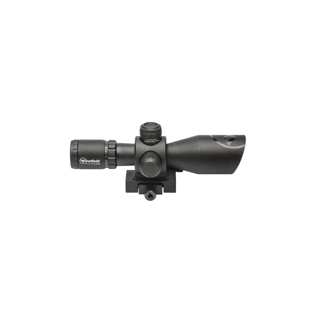 Firefield scope 10x40 airsoft with black matte finish and adjustable mounting accessory