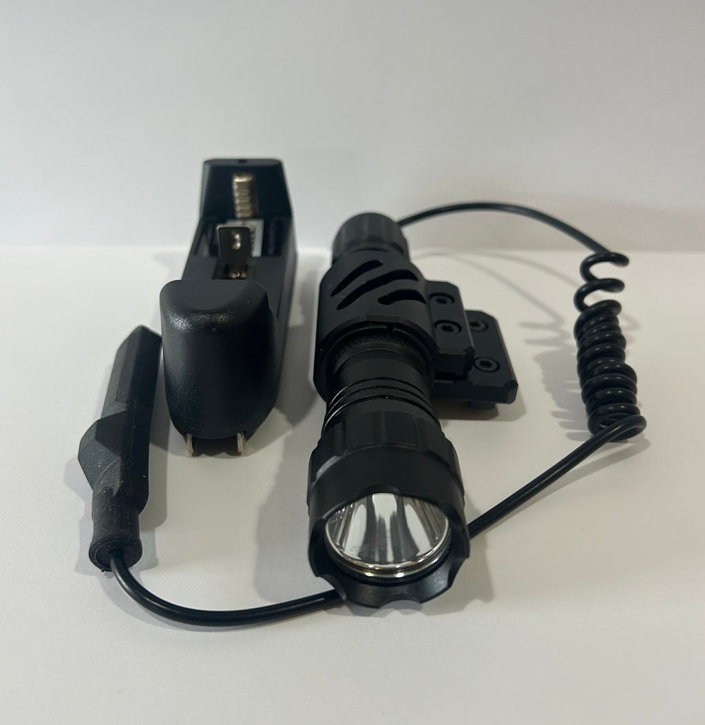 District Airsoft Tactical Flashlight with Mounting Clip and Rechargeable Battery Charger