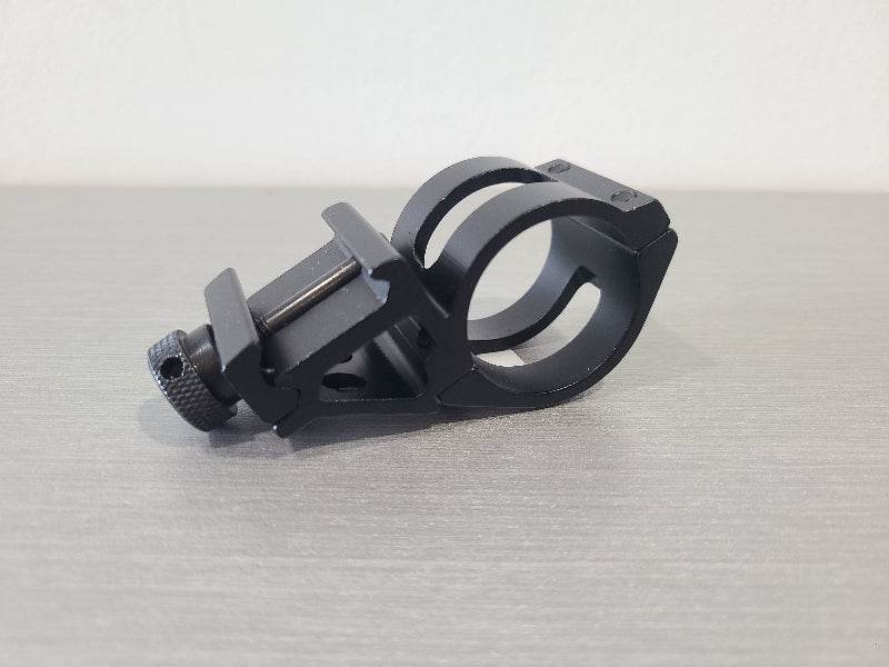 Black DISTRICT AIRSOFT flashlight picatinny ring mount accessory for tactical gear