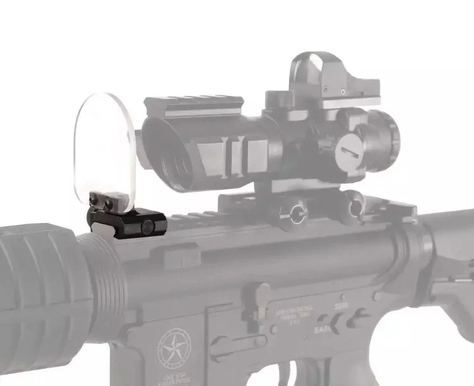 FMA FOLDING OPTIC PROTECTOR mounted on a rifle enhancing scope protection and visibility