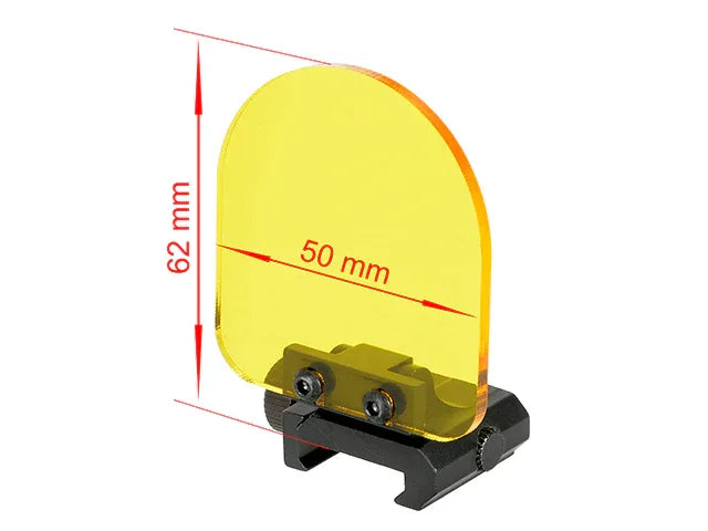 FMA FOLDING OPTIC PROTECTOR with a clear yellow shield measuring 62mm by 50mm for enhanced sight protection
