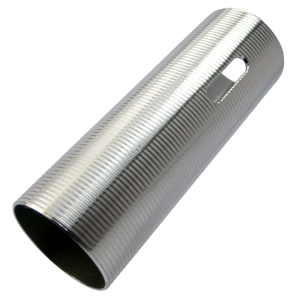 Silver metal FPS SOFTAIR Cylinder with ribbed texture and rectangular cutout for airsoft gun internals