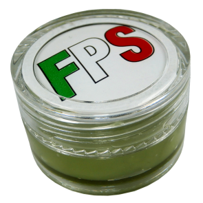 Small clear jar of FPS SOFTAIR GREASE GR02 with green grease inside and FPS logo on the lid
