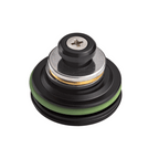 FPS Softair piston black and green metal airsoft gun part with screw on white background