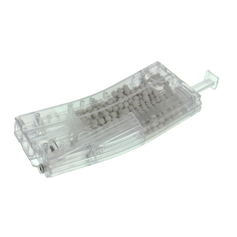 G&G airsoft speed loader 420 rounds transparent magazine style loader filled with white BBs