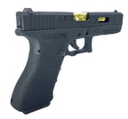E&C G17 airsoft pistol with textured grip and gold barrel detail for enhanced performance