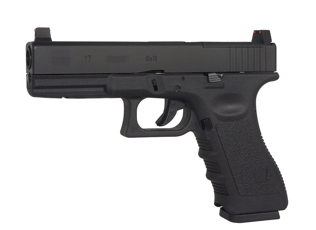 E&C G17 airsoft pistol in black with realistic design and textured grip for enhanced handling