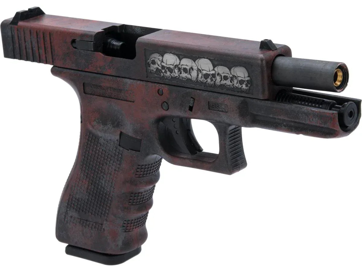 Elite Force AEG G17 airsoft pistol with a unique skull design and realistic finish for tactical enthusiasts