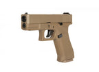 E&C G19X airsoft pistol in tan color with realistic design and dual barrel features