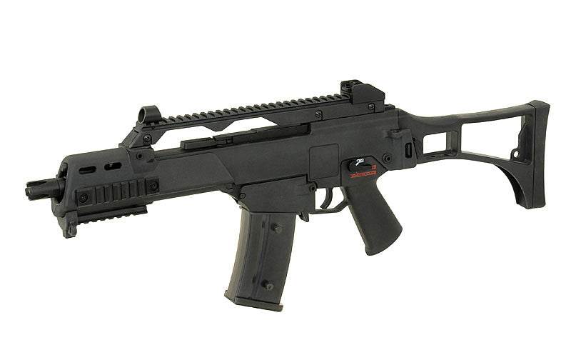 Fusil airsoft ARMY ARMAMENT g36c gbb avec crosse pliante noire et chargeur transparent