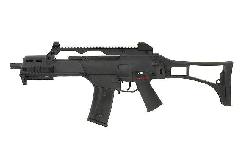 G36C GBB d'ARMY ARMAMENT réplique airsoft noire avec crosse et chargeur transparent