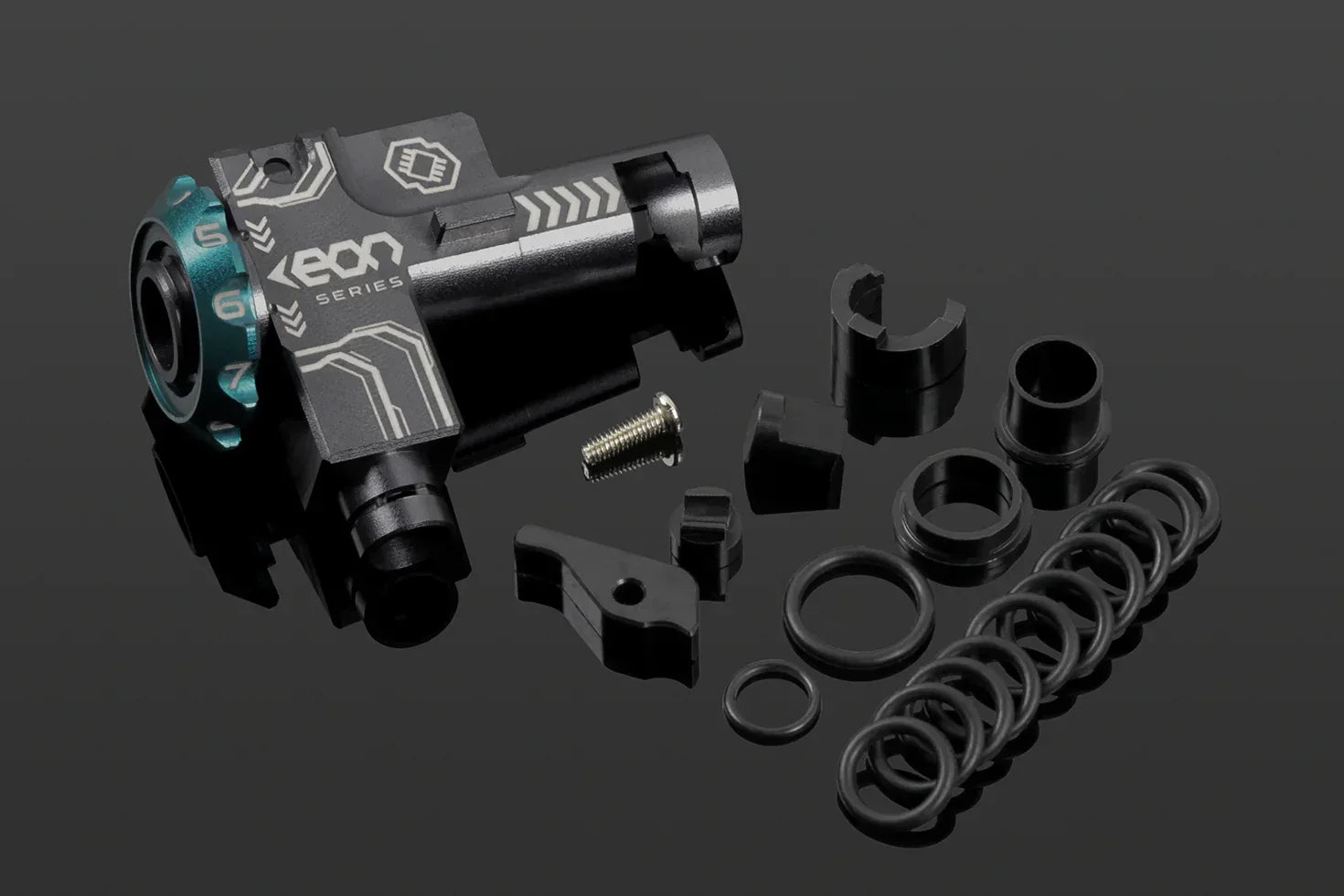 Gate Eon HOP-UP CHAMBER with various components for airsoft upgrades and customizations