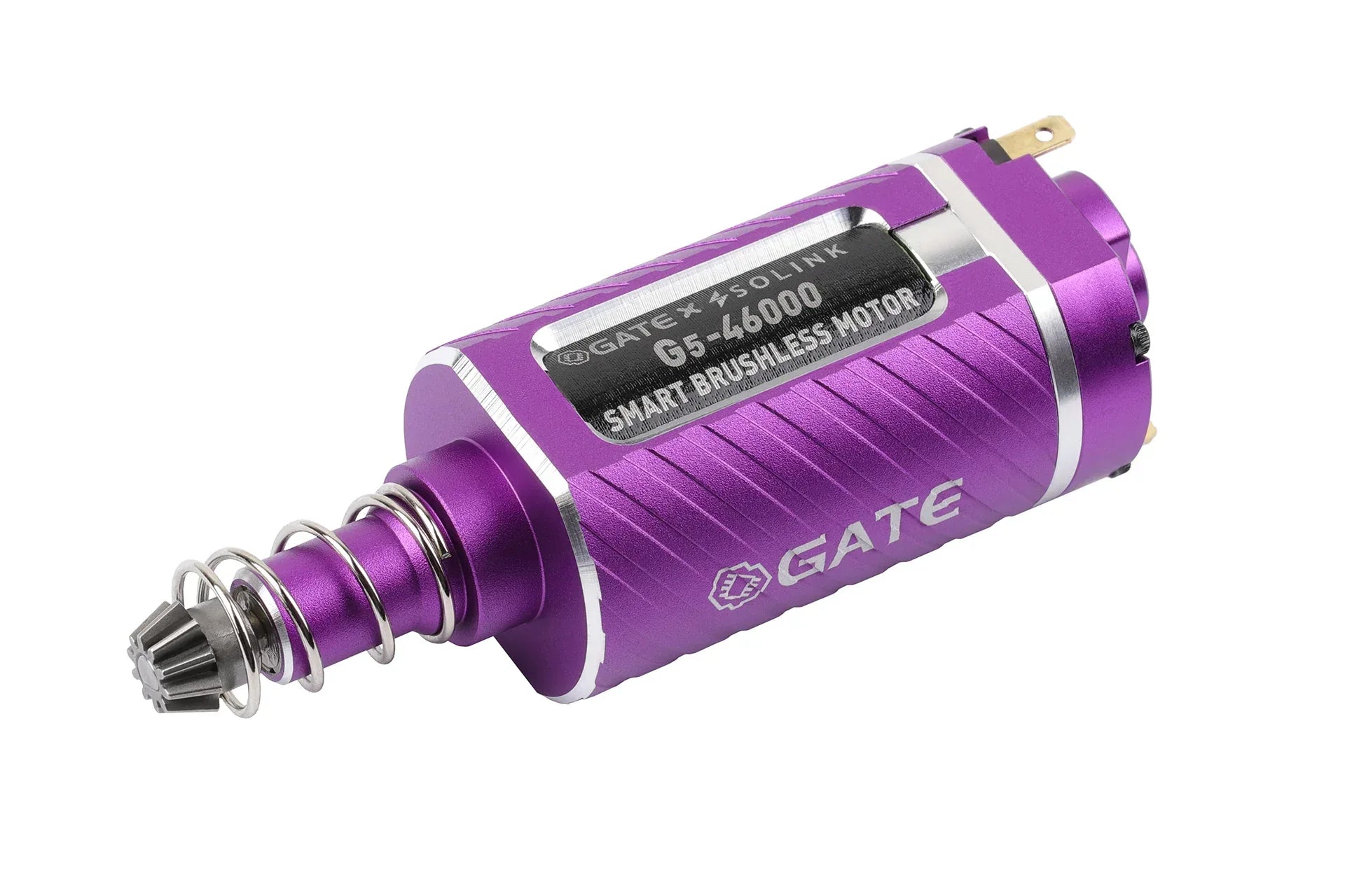 GATE G5 SMART BRUSHLESS MOTOR in purple with advanced performance features for airsoft upgrades