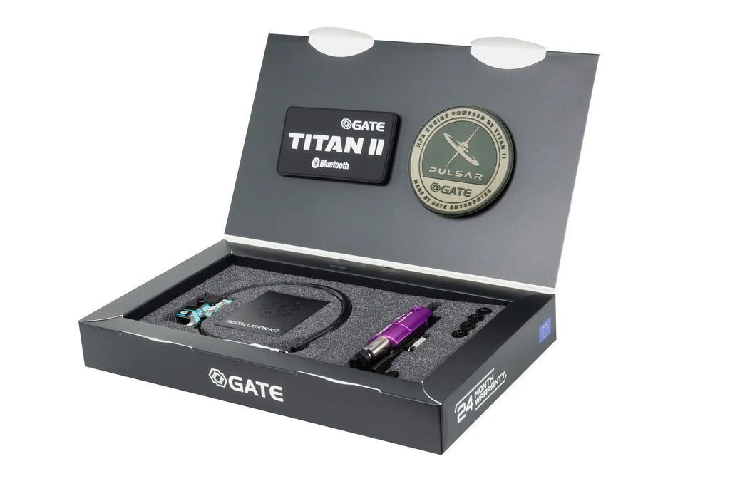 GATE PULSAR D complete kit in an open box featuring Titan II Bluetooth module and accessories