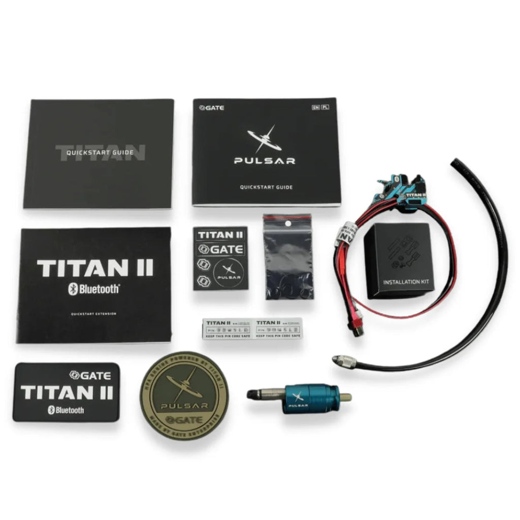 GATE PULSAR S installation kit with quick start guide, Bluetooth module, and accessories for seamless setup