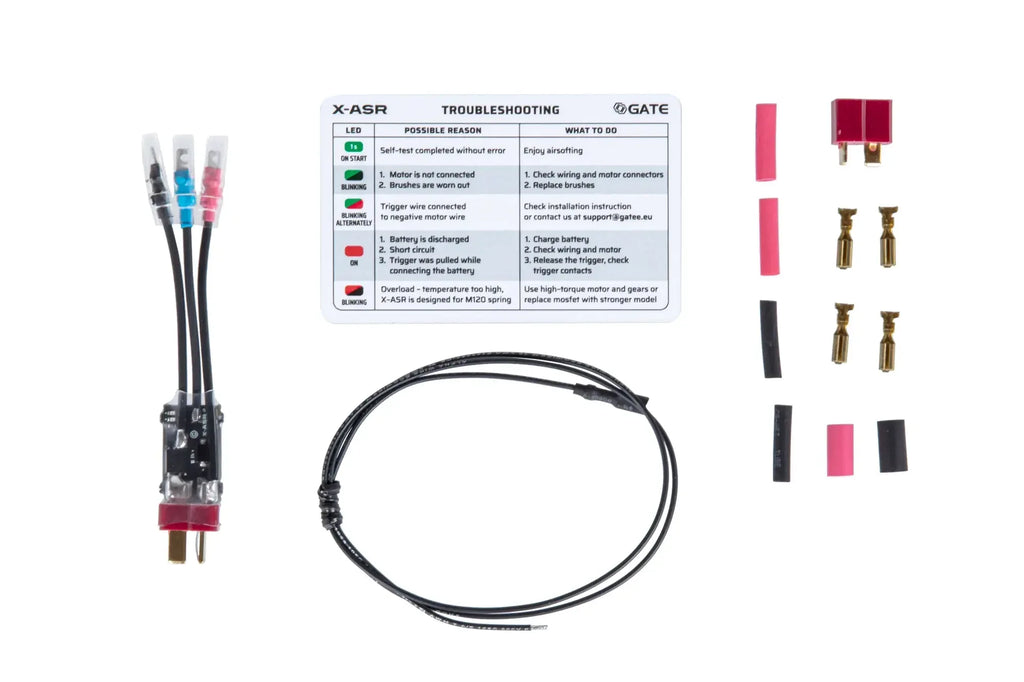 GATE X-ASR2 MOSFET CHIP kit including connectors, wiring, and troubleshooting guide