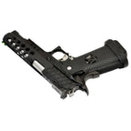 Armorer Works GBB pistol with hexagonal grip and sleek black design for enhanced performance