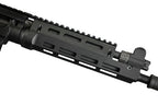 Close-up of GBBR airsoft rifle handguard with rail for accessories mounting
