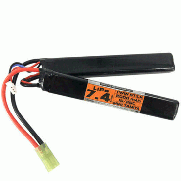 Valken airsoft LiPo battery 7.4v 2000mAh twin stick pack with mini Tamiya connector black
