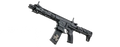 AEG airsoft rifle in dark gray/black, with top rail and pistol grip