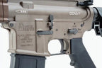 Close-up of GHK Daniel Defense licensed MFR airsoft rifle featuring semi-auto and full-auto settings