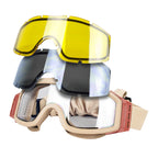 Valken airsoft goggles with interchangeable lenses in clear, yellow, and tinted options for enhanced visibility