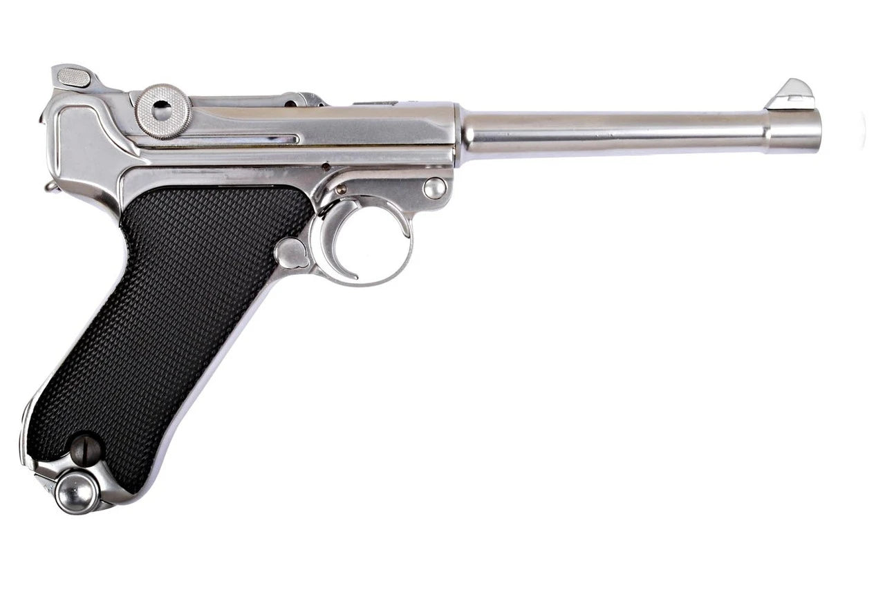 WE TECH Pistol with Sleek Silver Finish and Textured Black Grip for Tactical Use