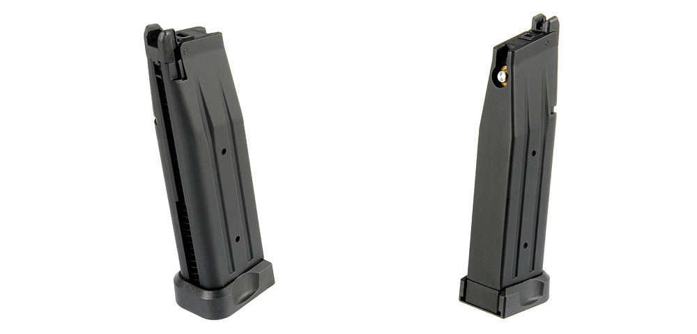 Two ARMY ARMAMENT hi-capa airsoft magazine clips in black for airsoft enthusiasts