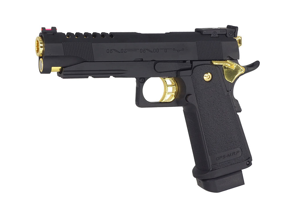 Pistolet hi capa infinity gold noir avec finitions dorées de la marque E&C