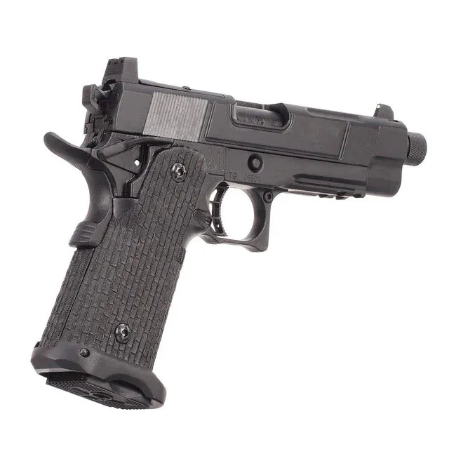 ARMY ARMAMENT black pistol with textured grip and threaded barrel hi-capa rmr