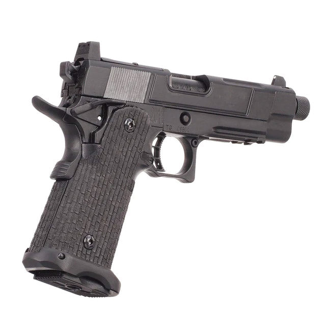 ARMY ARMAMENT black pistol with textured grip and threaded barrel hi-capa rmr