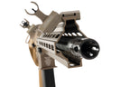 VFC M110 GBB tactical airsoft rifle in tan color with detailed barrel and front sight close-up