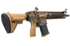 VFC M110 GBB tan and black gas blowback rifle with adjustable sights and tactical handguard