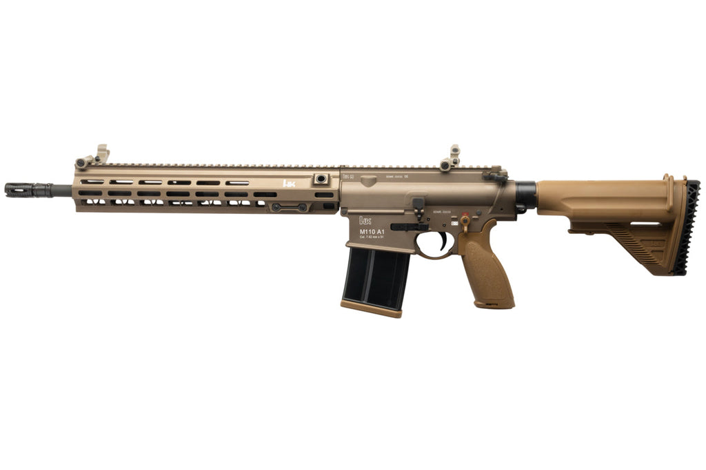 VFC M110 GBB tan gas blowback rifle with adjustable stock and long handguard