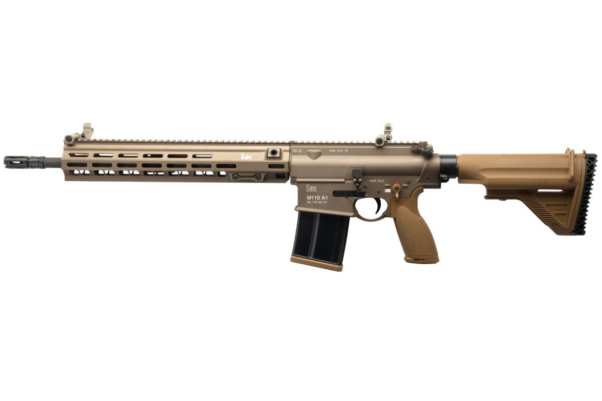 VFC M110 GBB tan gas blowback rifle with adjustable stock and long handguard