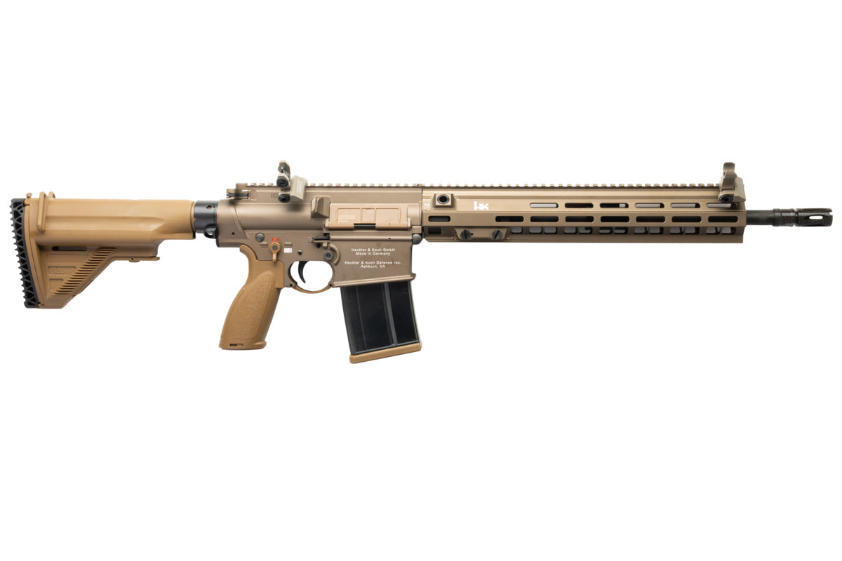 VFC M110 GBB tan gas blowback rifle with adjustable stock and long barrel