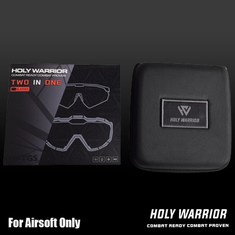 Holy Warrior airsoft protective goggles in a sleek carrying case for optimal eye protection
