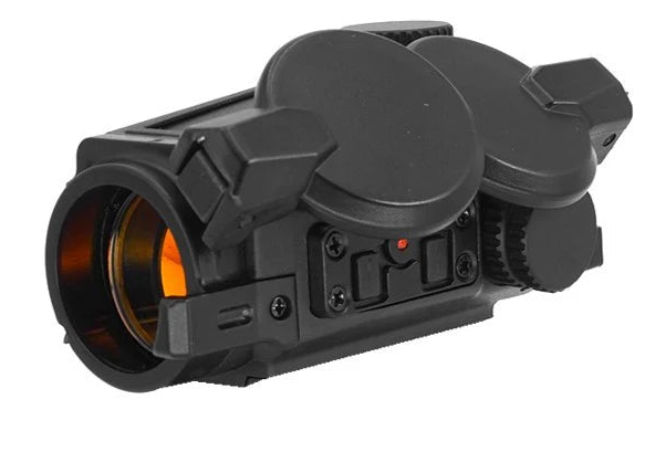 Holy Warrior HWO-SX red dot sight with flip covers and adjustment controls for precision aiming