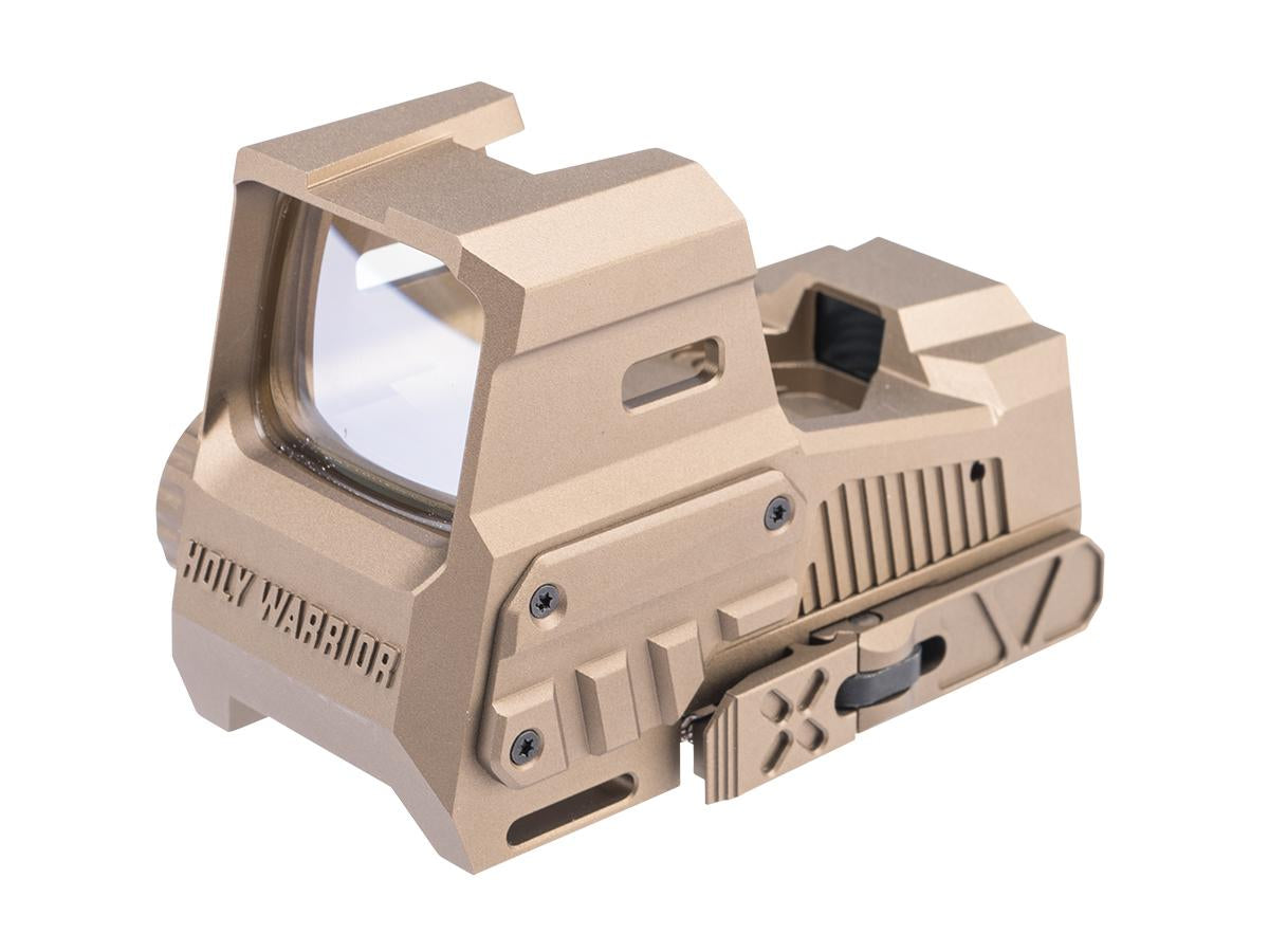 Holy Warrior Red Dot Sight in Tan Finish with Versatile Mounting Options for Tactical Use