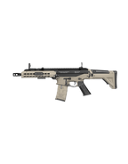 ICS CXP APE tan and black AEG rifle with collapsible stock rail system and detachable magazine by ICS