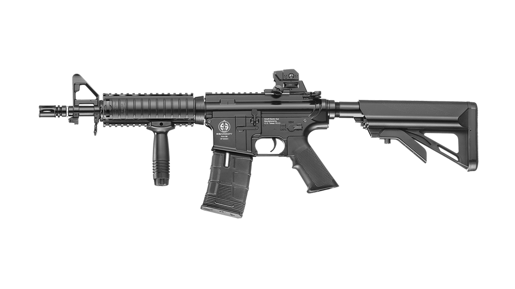 ICS CS4 M4 AEG AIRSOFT black electric airsoft rifle with adjustable stock and vertical foregrip