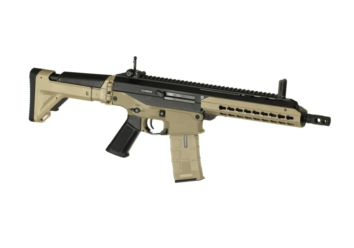 ICS CXP APE TWO TONE AEG featuring a tan and black color scheme for tactical use