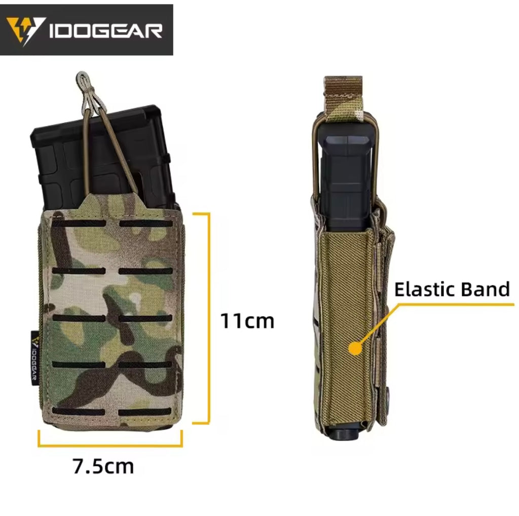 IDOGEAR 556 mag pouch in camouflage with elastic band and compact design for tactical use