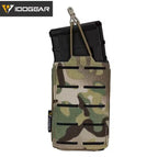 IDOGEAR 556 mag pouch in camouflage pattern holding a black magazine with adjustable cord retention