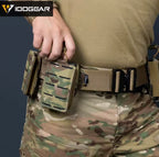 IDOGEAR 556 mag pouch in camouflage attached to tactical belt on soldier in camo pants