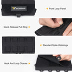 IDOGEAR black cellphone pouch showing front loop panel quick release pull ring molle webbings and hook and loop closure