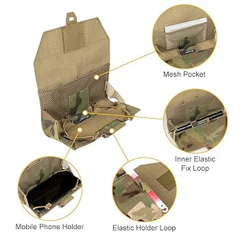 IDOGEAR camouflage cellphone pouch with mesh pocket, elastic holder loop, and mobile phone holder