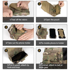 IDOGEAR camo cellphone pouch showing step-by-step usage and attachment to belt or Molle gear
