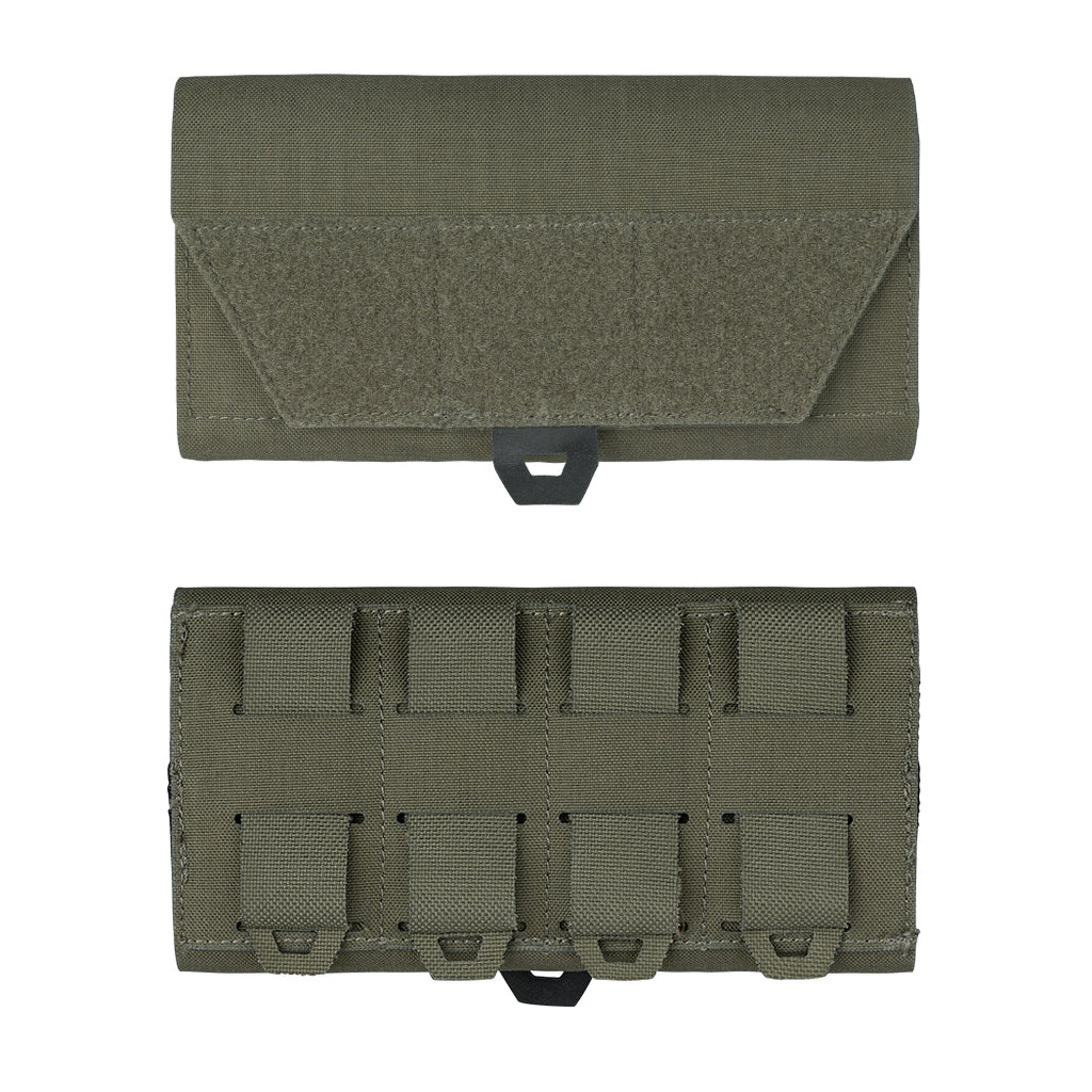 IDOGEAR green tactical CELLPHONE POUCH with multiple straps and velcro closure front and back views