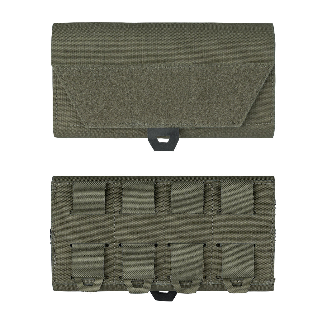 IDOGEAR green tactical CELLPHONE POUCH with multiple straps and velcro closure front and back views